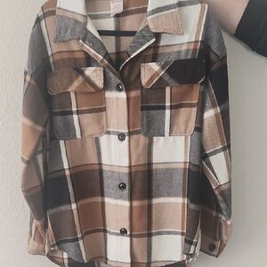 No Boundaries Brown and White Plaid Shirt